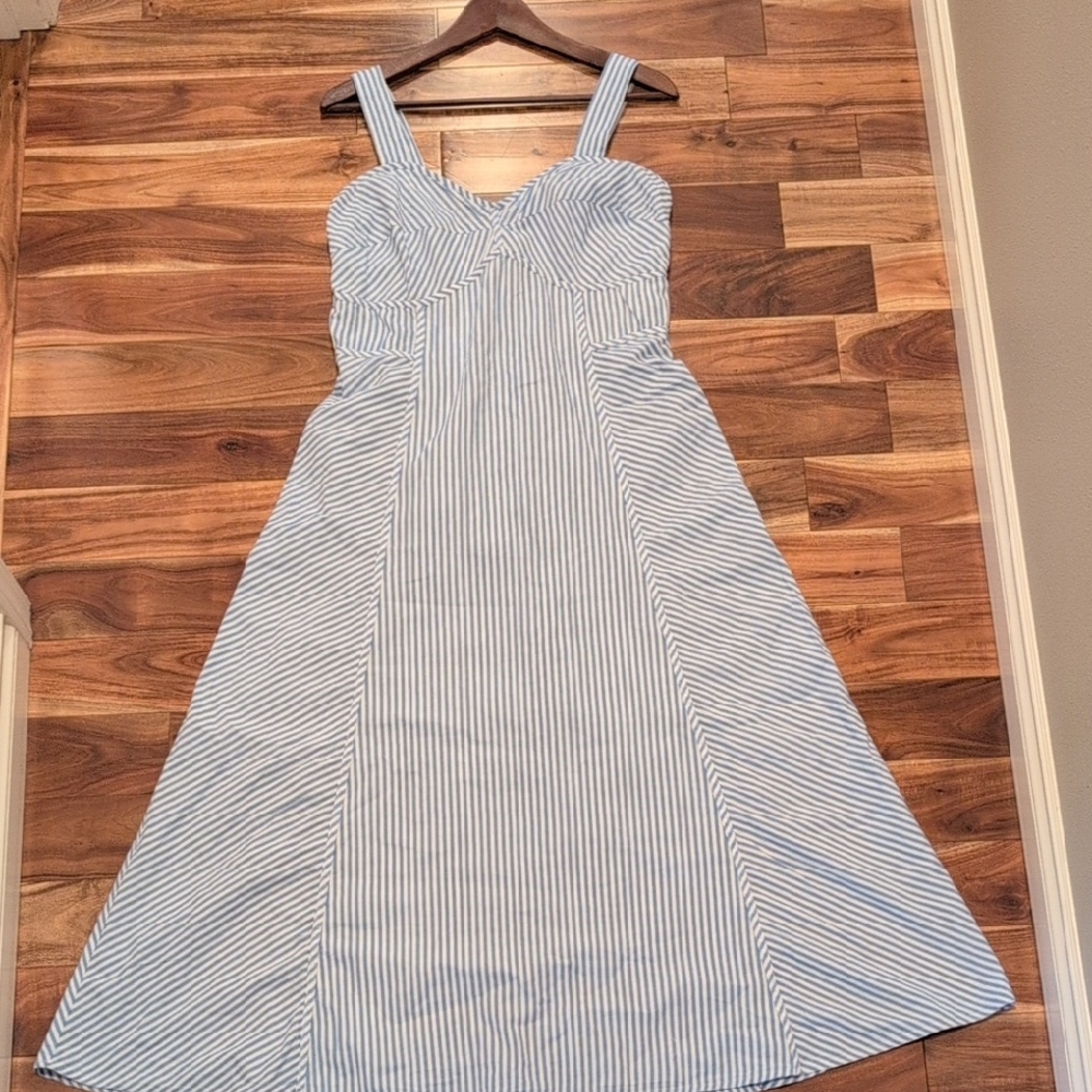 Jessica Simpson Blue and White Striped Midi Dress